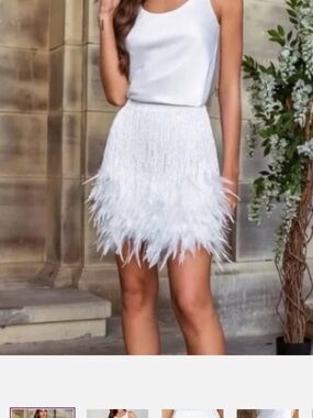 NADINE MERABI White Feather-Trim Mini Skirt